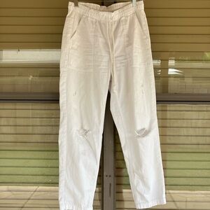 aerie Jeans White Distressed Drawstring Pants